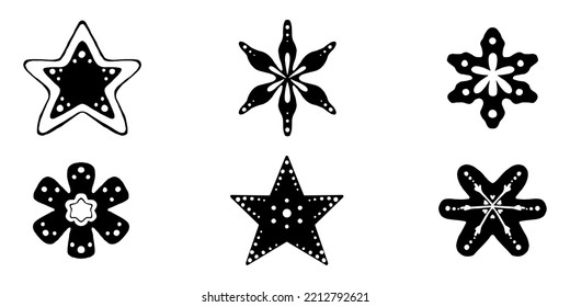 Set of gingerbread cookies isolated. Traditional Christmas cookies. Vector illustration. New year decorations. Christmas doodle art.