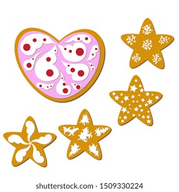 Set of gingerbread cookies on a white background. Vector illustration for the holidays.