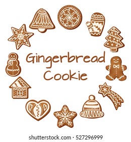 Set of gingerbread cookies on a white background.