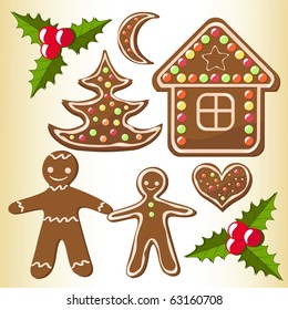 Set gingerbread cookies. Vector illustration.