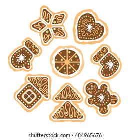 Set of gingerbread, elements for christmas design.