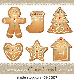 set of gingerbread, elements for christmas design, vector