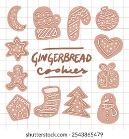 set of gingerbread ginger cookies christmas cute doodle