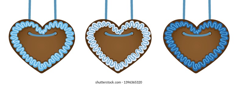 set of gingerbread hearts in blue colors vector illustration EPS10