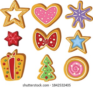 Set of gingerbread Holiday sweet cookie isolated 