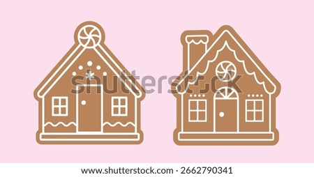 Set Of Gingerbread House Clipart.
Cute Christmas Cookie Houses Flat Stock Vector Illustration.
Good for greeting card, poster, banner, leaflet.
