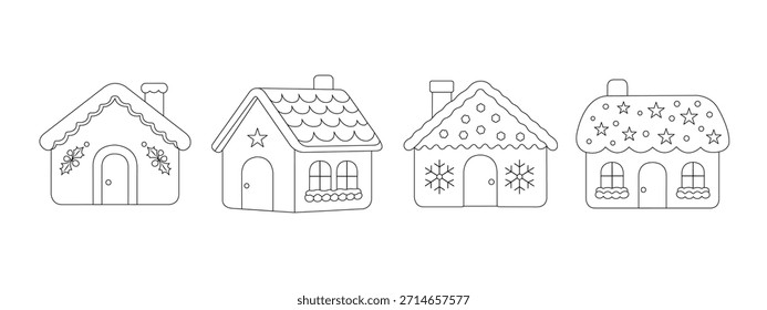 Conjunto de contornos de casa de jengibre con adornos únicos.
