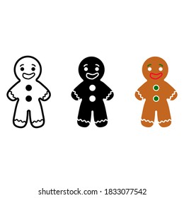 set of gingerbread man cookies. line and flat black and colourful isolated on white background