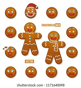 Set of gingerbread men and gingerbread man faces. Vector Christmas and New Year holiday elements