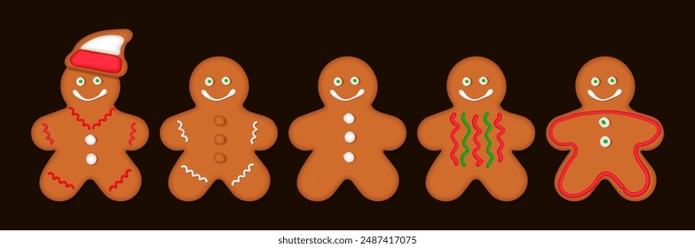 Set of gingerbread men. Vector objects for Christmas design