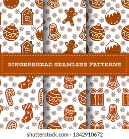 Set of gingerbread seamless patterns. Vector illustration