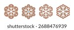 Set of gingerbread snowflake cookies flat vector illustration.
Christmas festive gingerbread cookies set. 
For sticker, card, poster, invitation, greeting.
plain background.