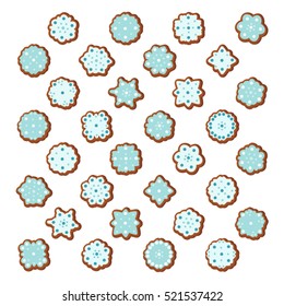 Set of gingerbread with sugar icing - vector illustration