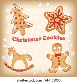 A set of gingerbread. A symbol of Christmas. Pleasant background and effects.Vector illustration.