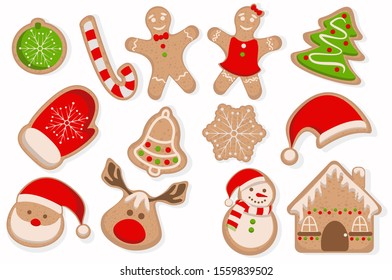 Set of gingerbread vector. Different elements gingerbread illustration.