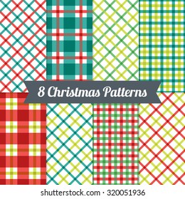 Set of Gingham Christmas Seamless Patterns in Red, Green and White. Perfect for wallpapers, pattern fills, background, textile, Christmas and New Year greeting cards