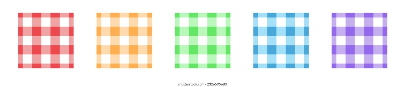 Set of gingham seamless patterns samples. Checkered textures for picnic blanket, tablecloth, napkin, plaid, clothes. Italian style overlays, fabric geometric backgrounds, retro textile designs.