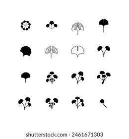 set of ginkgo biloba icon vector silhouette