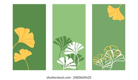 Set of ginkgo leaves on green backgrounds vector.