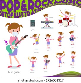 A set of gir lwearing mask playing rock 'n' roll and pop music.There are also various instruments such as ukulele and tambourine.It's vector art so it's easy to edit.