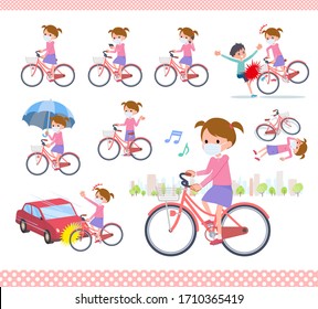 A set of gir lwearing mask riding a city cycle.There are actions on manners and troubles.It's vector art so it's easy to edit.