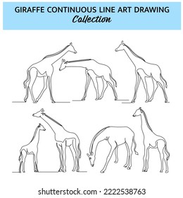 Set of giraffe line design. Wildlife decorative elements drawn with one continuous line. Vector illustration of minimalist style on white background.