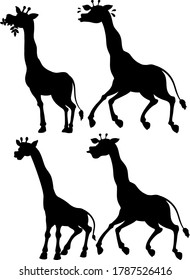 Set of giraffe and its silhouette illustration