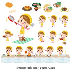 A set of girl about cooking.There are actions that are cooking in various ways in the kitchen.It's vector art so it's easy to edit.
