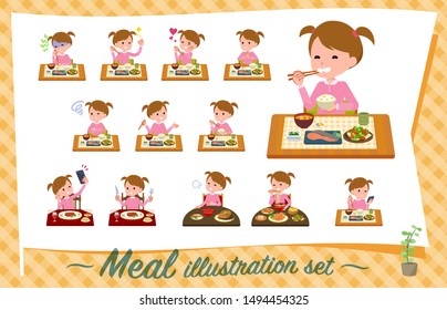 A set of girl about meals.Japanese and Chinese cuisine, Western style dishes and so on.It's vector art so it's easy to edit.

