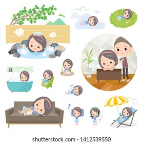 A set of girl about relaxing.There are actions such as vacation and stress relief.It's vector art so it's easy to edit.
