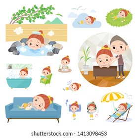 A set of girl about relaxing.There are actions such as vacation and stress relief.It's vector art so it's easy to edit.
