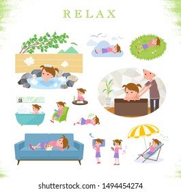 A set of girl about relaxing.There are actions such as vacation and stress relief.It's vector art so it's easy to edit.
