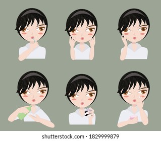 Set of girl action different pose concept. Creative idea design for template, brochure or presentation.