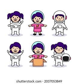 Set of girl in astronaut mascot logo design