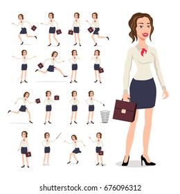 set girl businesswoman in a white blouse, in various poses at work isolated on a white background vector art