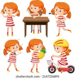 Set of girl cartoon character illustration