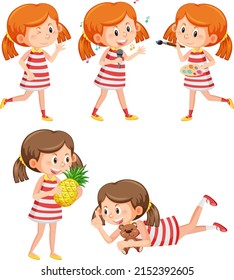 Set of girl cartoon character illustration