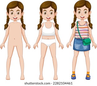 Set of girl cartoon character illustration