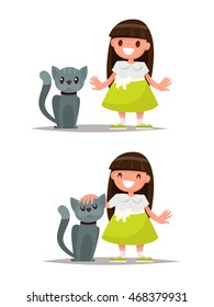 Set girl and cat. Vector illustration of a flat design