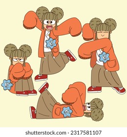 set of girl character with various poses