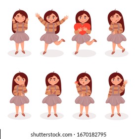 Set of girl characters. Flat cartoon colorful vector illustration.
