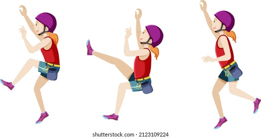 Set of girl in climbing position illustration