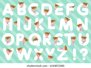 A set of girl designed with alphabet.Characters with fun expressions pose various poses.It's vector art so it's easy to edit.
