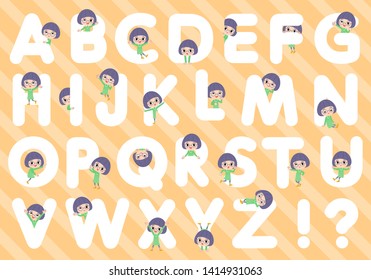 A set of girl designed with alphabet.Characters with fun expressions pose various poses.It's vector art so it's easy to edit.
