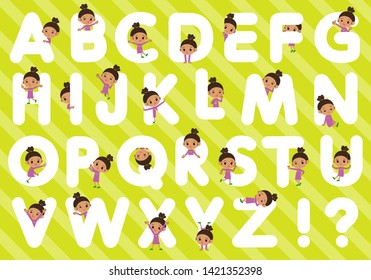 A set of girl designed with alphabet.Characters with fun expressions pose various poses.It's vector art so it's easy to edit.
