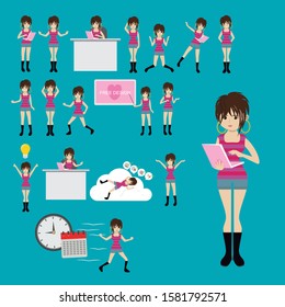 Set of girl designer character. illustration design - vector