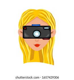 Set with a girl in different glasses of virtual reality. Cartoon style. Vector illustration
