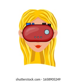 Set with a girl in different glasses of virtual reality. Cartoon style. Vector illustration