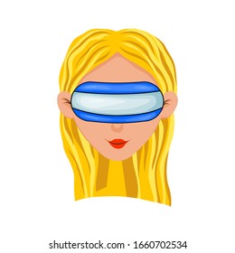 Con una chica en diferentes gafas de realidad virtual. Estilo de caricatura. Ilustración del vector
