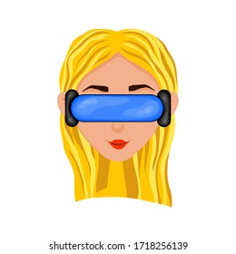 Con una chica en diferentes gafas de realidad virtual. Estilo de caricatura. Ilustración del vector